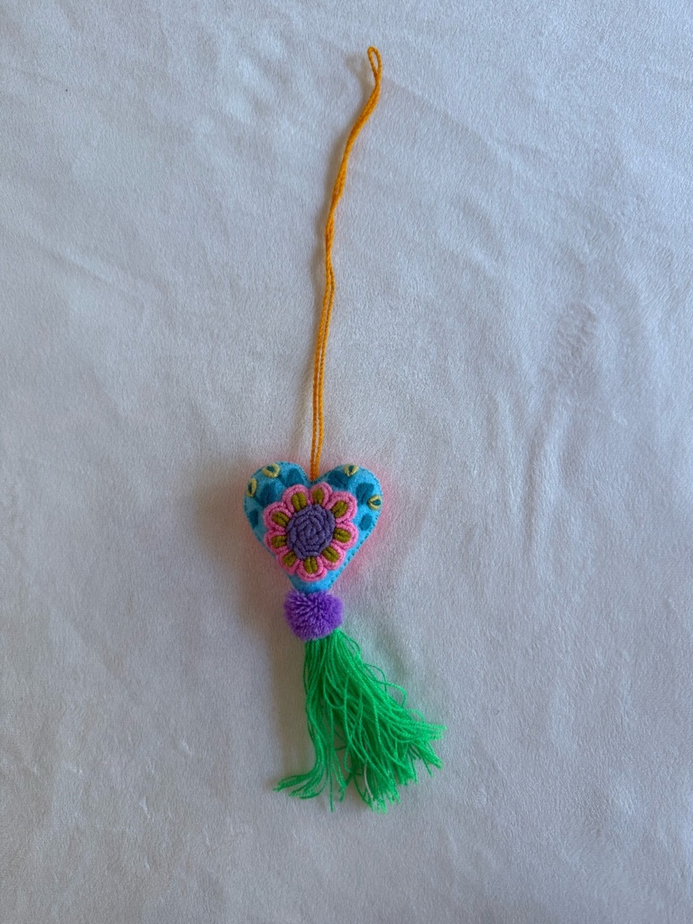 Boho Embroidered Heart Tassel Hanging Decor | Handmade Ornament